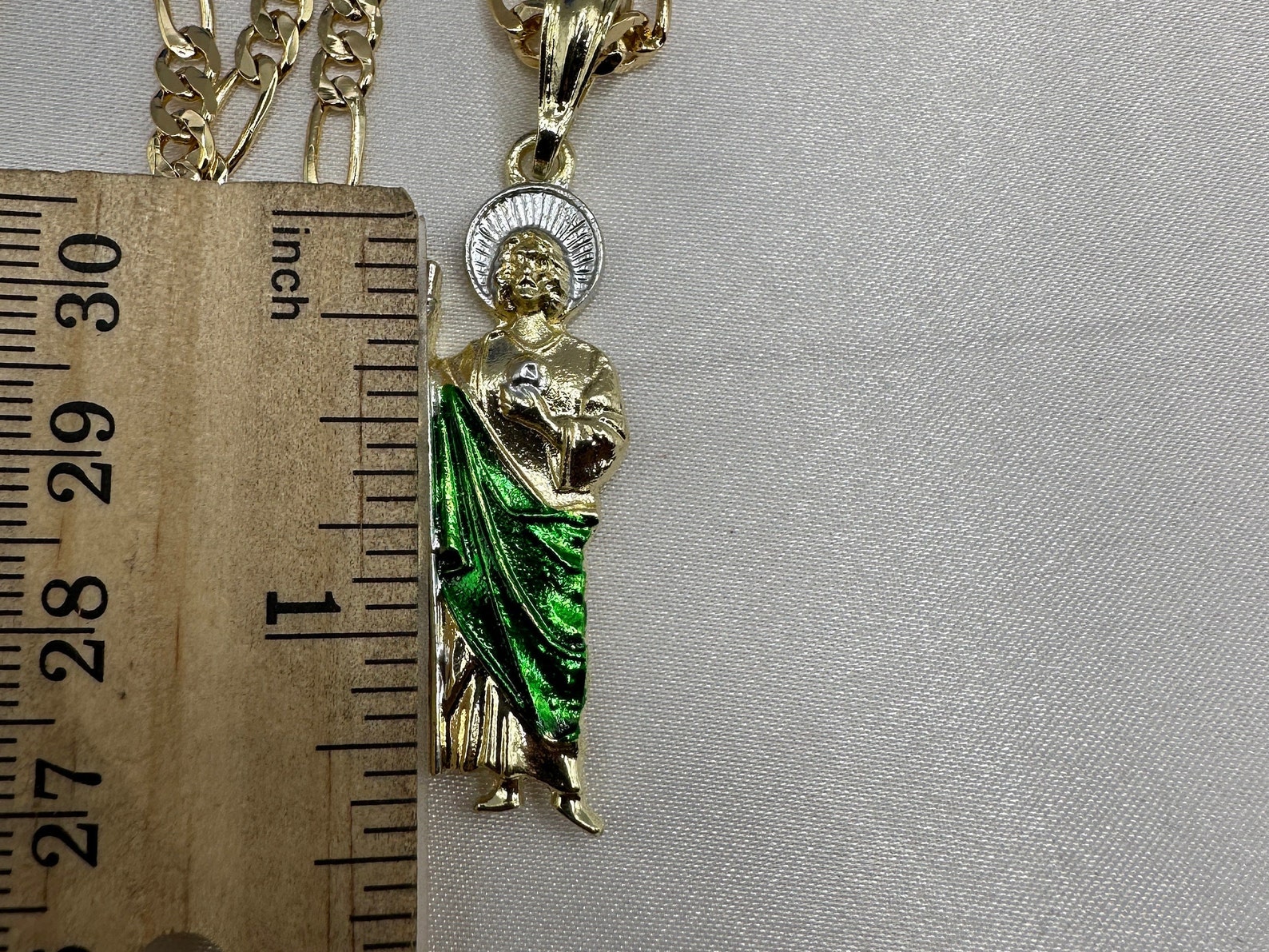 14k Gold Plated St Jude Necklace 18 Chain & Green 1.5 - Etsy