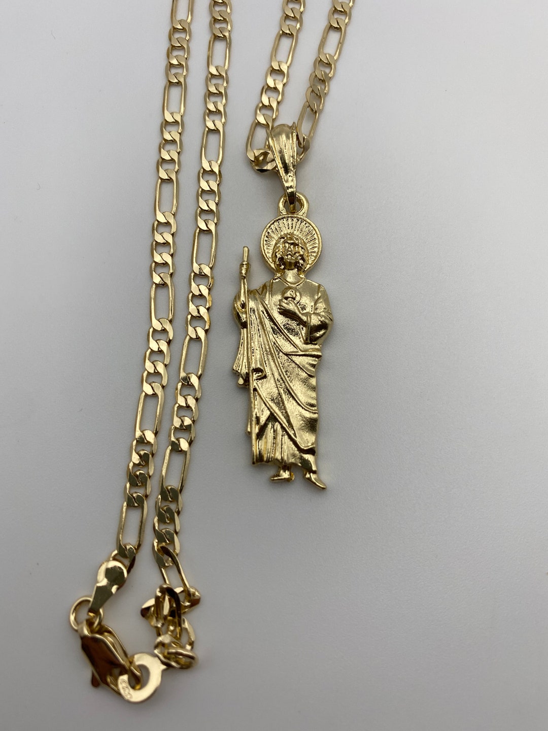 St Jude Necklace Gold Plated With Fígaro Chain - San Judas Tadeo Cadena ...
