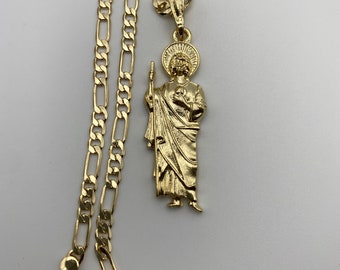St Jude Necklace Gold Plated with fígaro chain  - San Judas Tadeo Cadena Oro Laminado