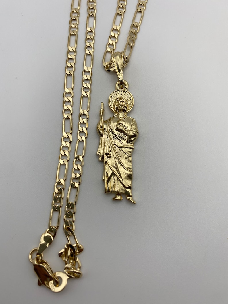 St Jude Necklace Gold Plated With Fígaro Chain San Judas - Etsy