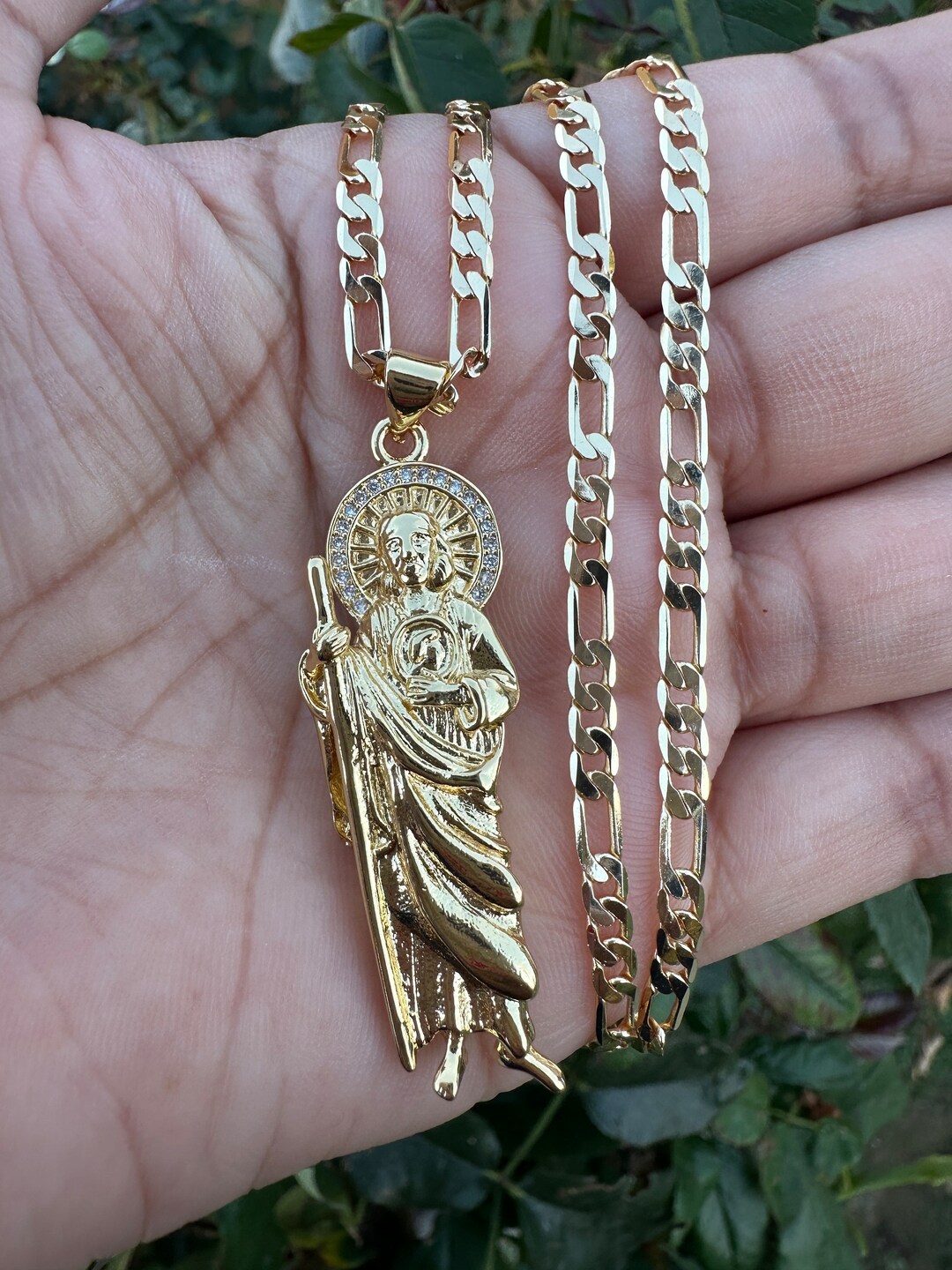 14k St Jude Necklace Gold Plated With Fígaro Chain - San Judas Tadeo ...