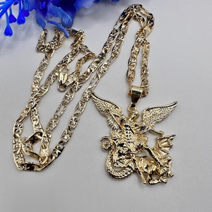 18K GOLD FILLED SAINT MICHAEL NECKLACE 24 CURB CHAIN /CADENA DE SAN