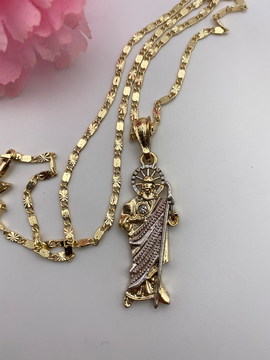 St Jude Necklace Rose Gold Gold Plated - San Judas Tadeo Cadena ...