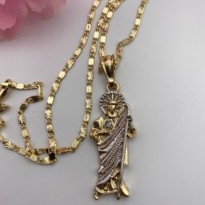 St Jude Necklace Rose Gold Gold Plated - San Judas Tadeo Cadena Tricolor Oro Laminado.