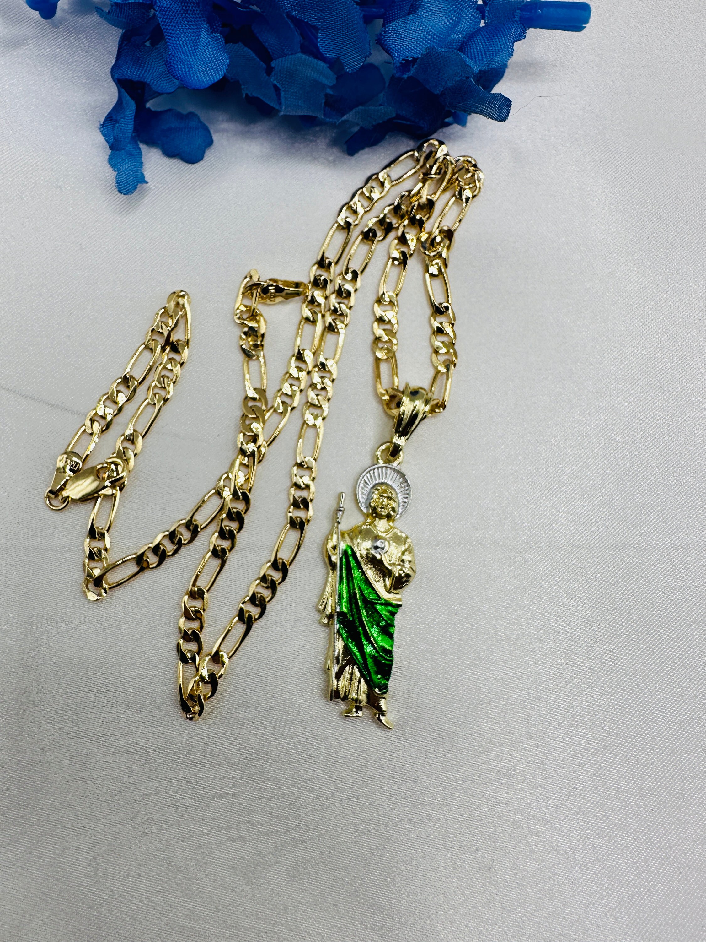 14k Gold Plated St Jude Necklace 18 Chain & Green 1.5 - Etsy
