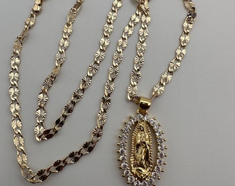 14k Virgin Necklace Gold Dipped 18&#39;&#39;- Cadena de Virgen De Guadalupe Oro laminado 18&quot;