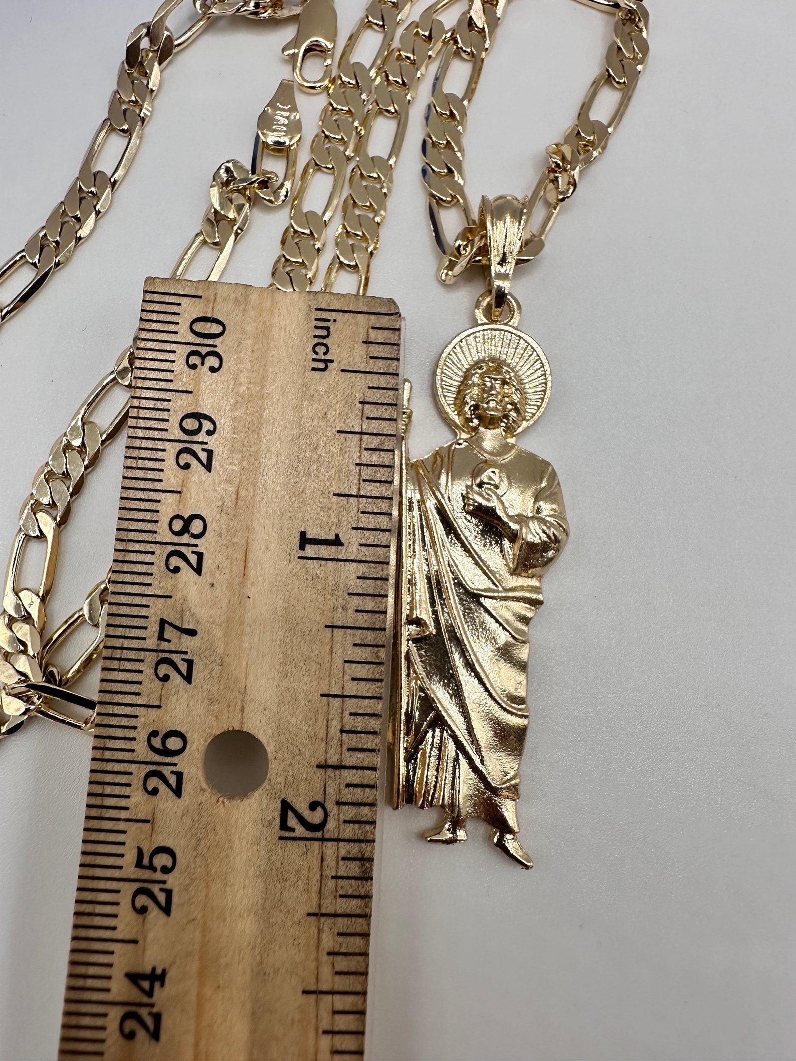 St Jude Necklace Gold Plated With Fígaro Chain San Judas Etsy