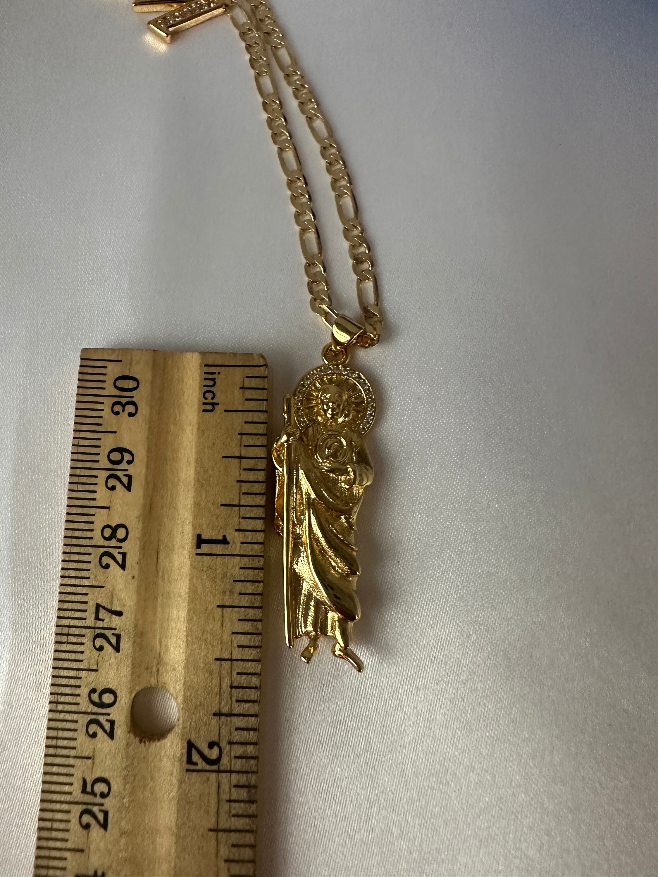 St Jude Gold Plated 14k Necklace With Letter Initial . San Judas Tadeo ...