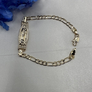Pulsera Virgencita de 14k chapada en oro - Pulsera de la Virgen María color oro - Pulsera ajustable de 7.5” - Pulsera de Nuestra Señora de Guadalupe