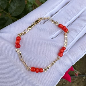 Evil Eye Protection Bracelet for Kids 6” Gold Plated with Red Beads for Protection. Esclava contra El Mal de Ojo para Niños oro laminado kid