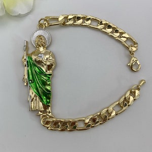 14k St Jude Bracelet (green) Gold Dipped- Pulcera San Judas (verde) Oro Bañado 8”
