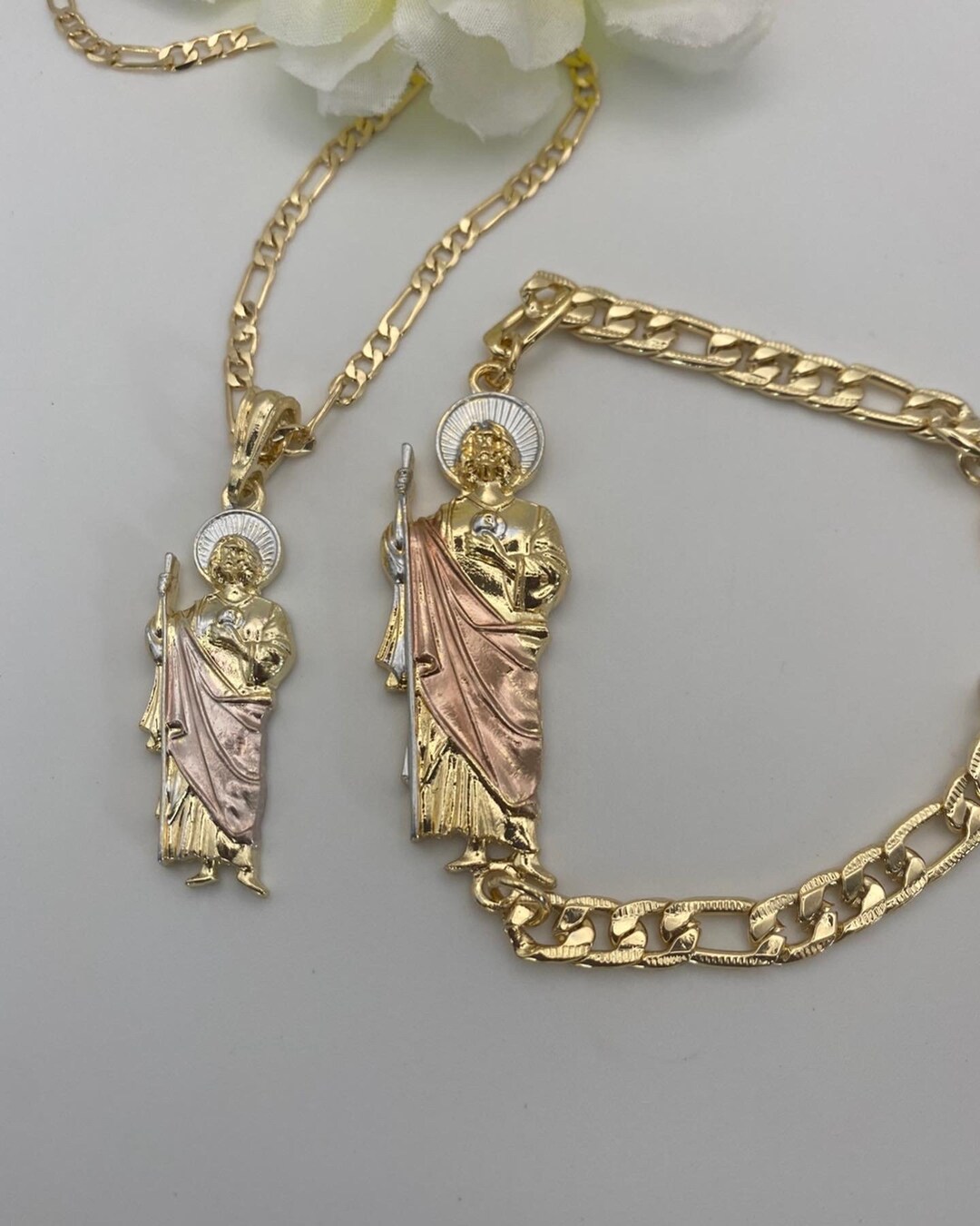14k St Jude Necklace and Bracelet Set Gold Filled Rose Gold- Cadena San ...