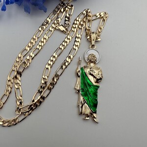 St Jude Necklace (green) Gold Plated 14k Fígaro Chain --san Judas Tadeo ...