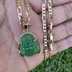 Jade Buddha Necklace, Tiny Buddha Pendant, Sterling Silver, 14K Gold Plated, Genuine Jade, Green Jade, Small Charm, Dainty Necklace 18&#39;&#39;