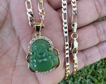 Jade Buddha Necklace, Tiny Buddha Pendant, Sterling Silver, 14K Gold Plated, Genuine Jade, Green Jade, Small Charm, Dainty Necklace 18''
