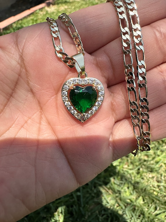 Green Diamond Heart Necklace Heart Necklace for Her Chain With