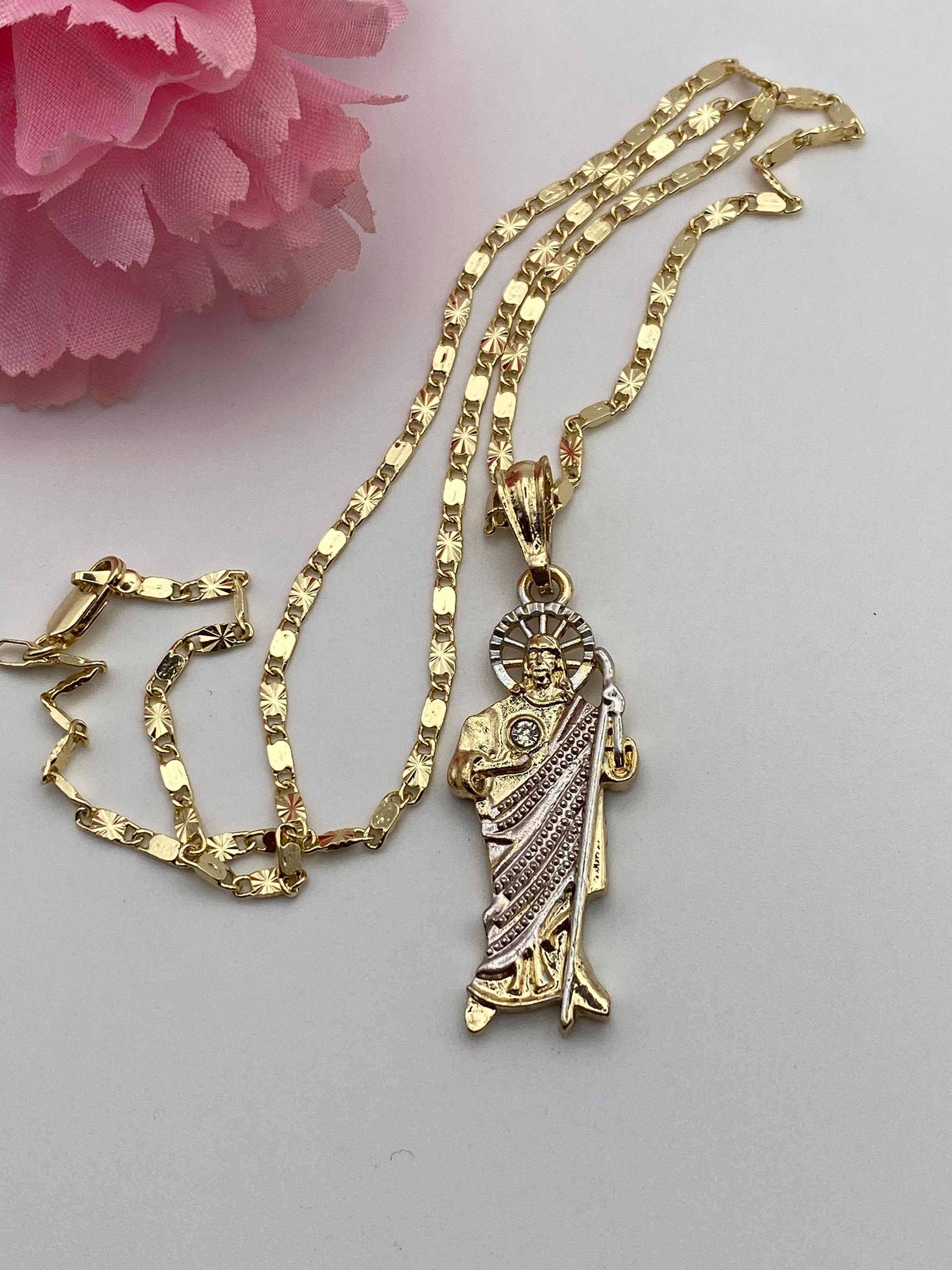 St Jude Necklace Rose Gold Gold Plated - San Judas Tadeo Cadena ...