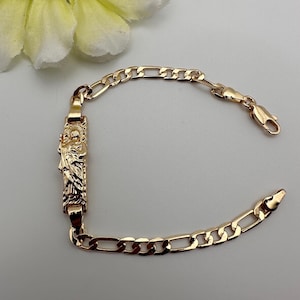 14k Kids St Jude Bracelet Gold Dipped- Pulcera San Judas de Nino o Nina Oro Bañado 6.5&quot;