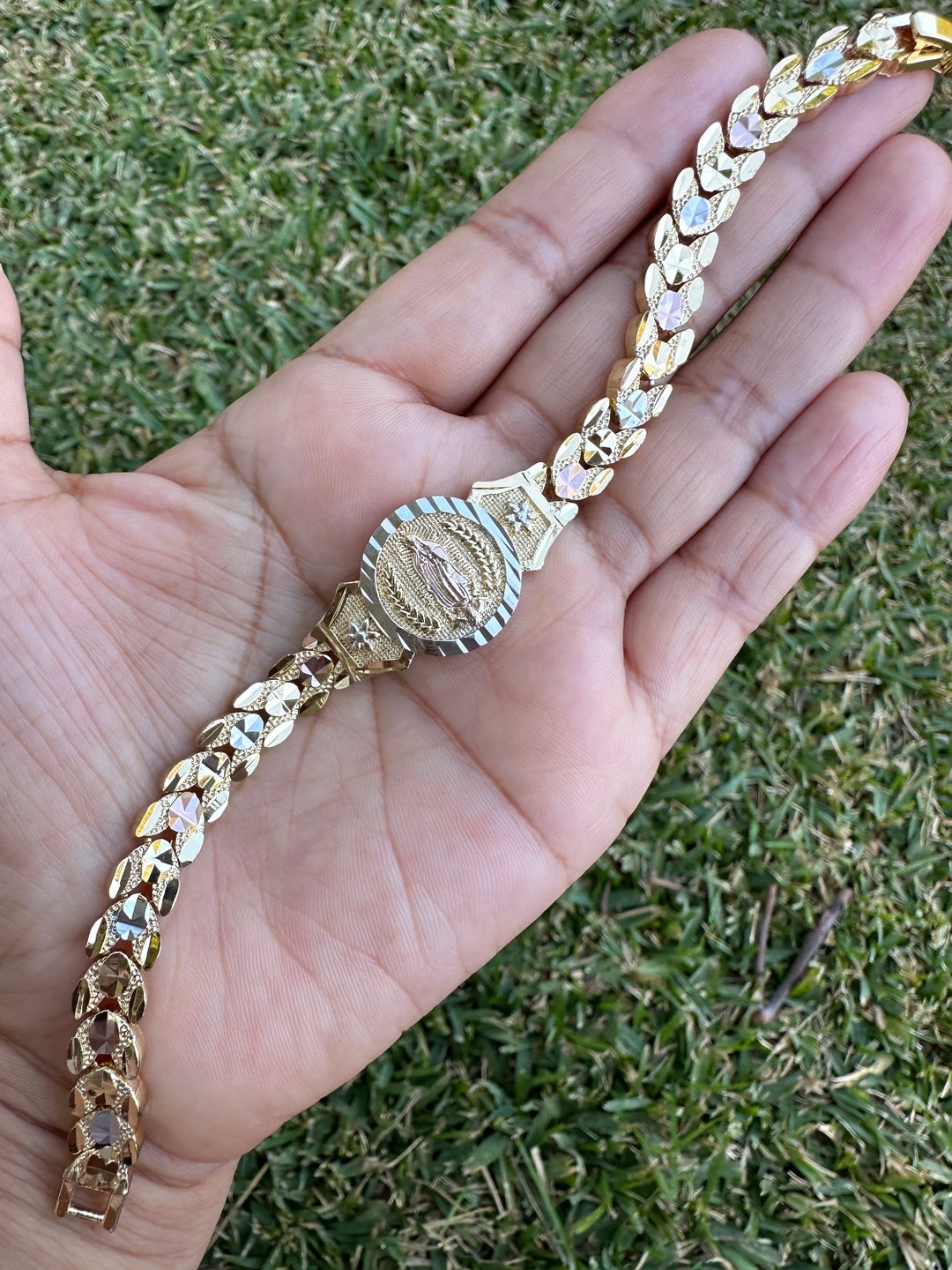 ぴょん様 シルバーパヴェクリップ 17cm rose gold bracelet 14k Virgen De Guadalupe Bracelet for Her-gold Plated , Pulcera De