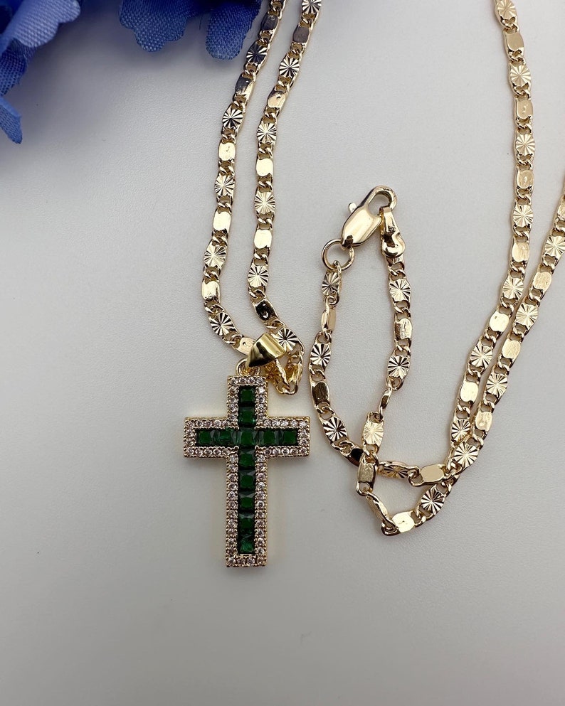 RG BLUE/MINT/GREEN CROSS NECKLACE