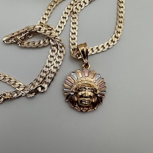 Mayan Warrior Necklace Gold Dipped 24&quot; Long Cuban Chain