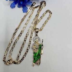 14k Green Stone St Jude Necklace Gold Plated . St Jude Necklace ...
