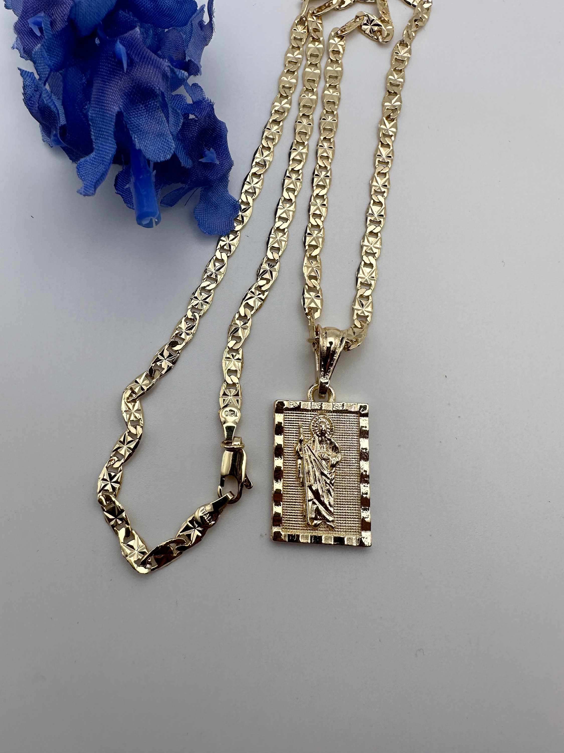St Jude Gold Plated 14k Necklace- Cadena De San Judas Oro Banado. - Etsy