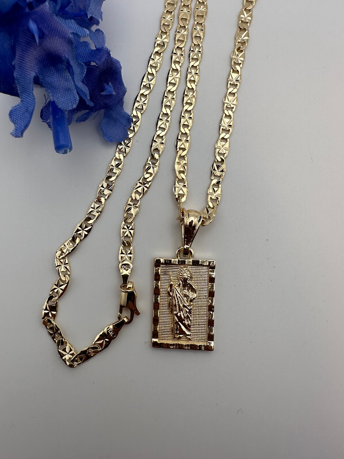 St Jude Gold Plated 14k Necklace- Cadena De San Judas Oro Banado. - Etsy
