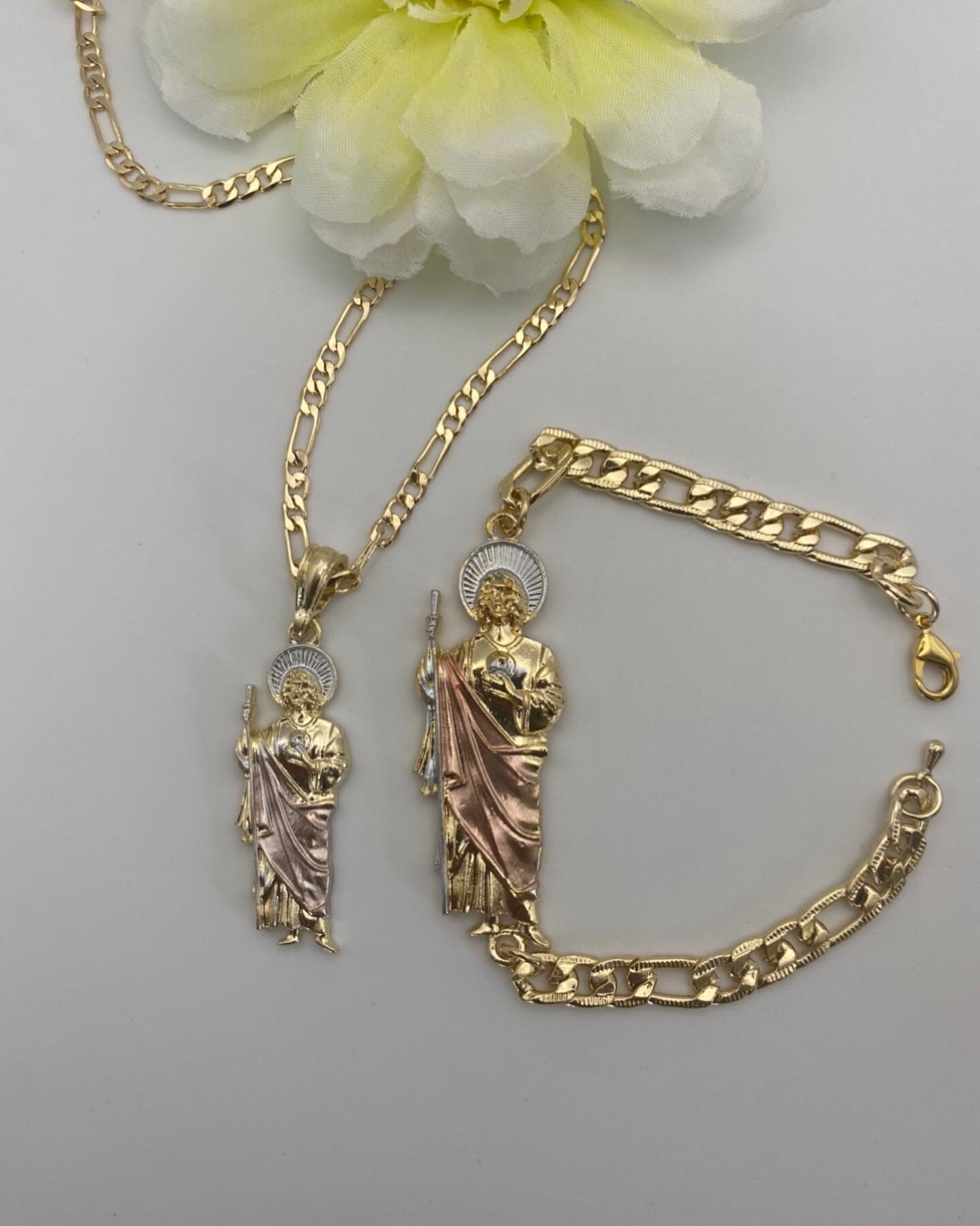 14k St Jude Necklace and Bracelet Set Gold Filled Rose Gold- Cadena San ...