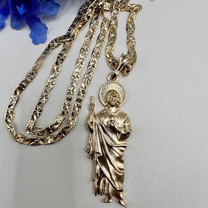 14k St Jude Gold Plated Necklace 22” Long - St Jude Necklace - Cadena San Judas oro Bañado