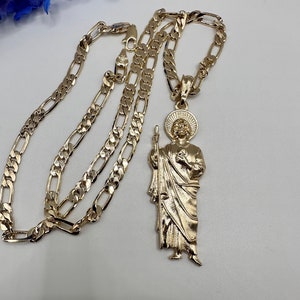 St Jude Necklace Gold Plated With Fígaro Chain - San Judas Tadeo Cadena ...