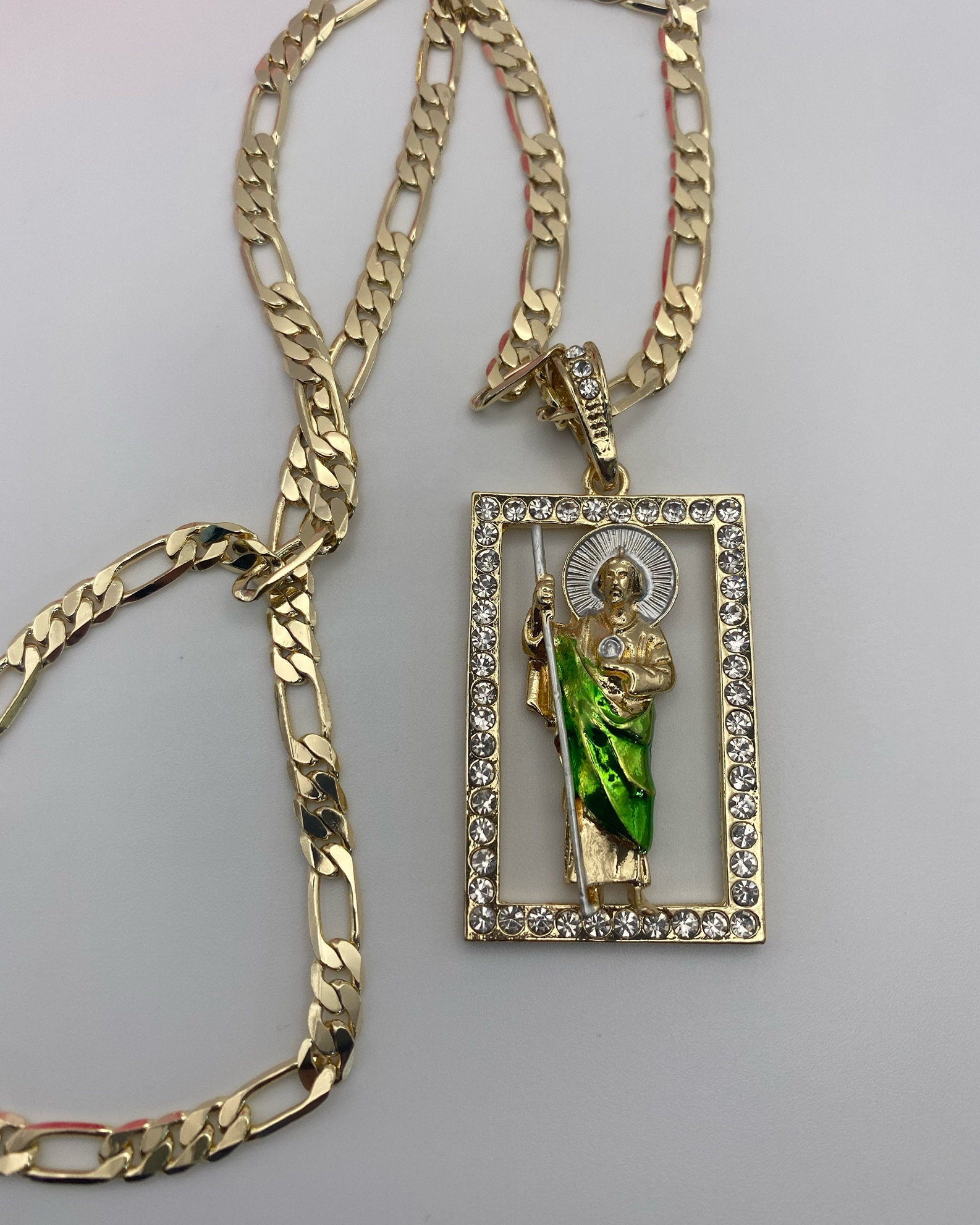 St Jude Pedant With Figaro Chain Gold Plated 24” -san Judas Cadena Oro ...
