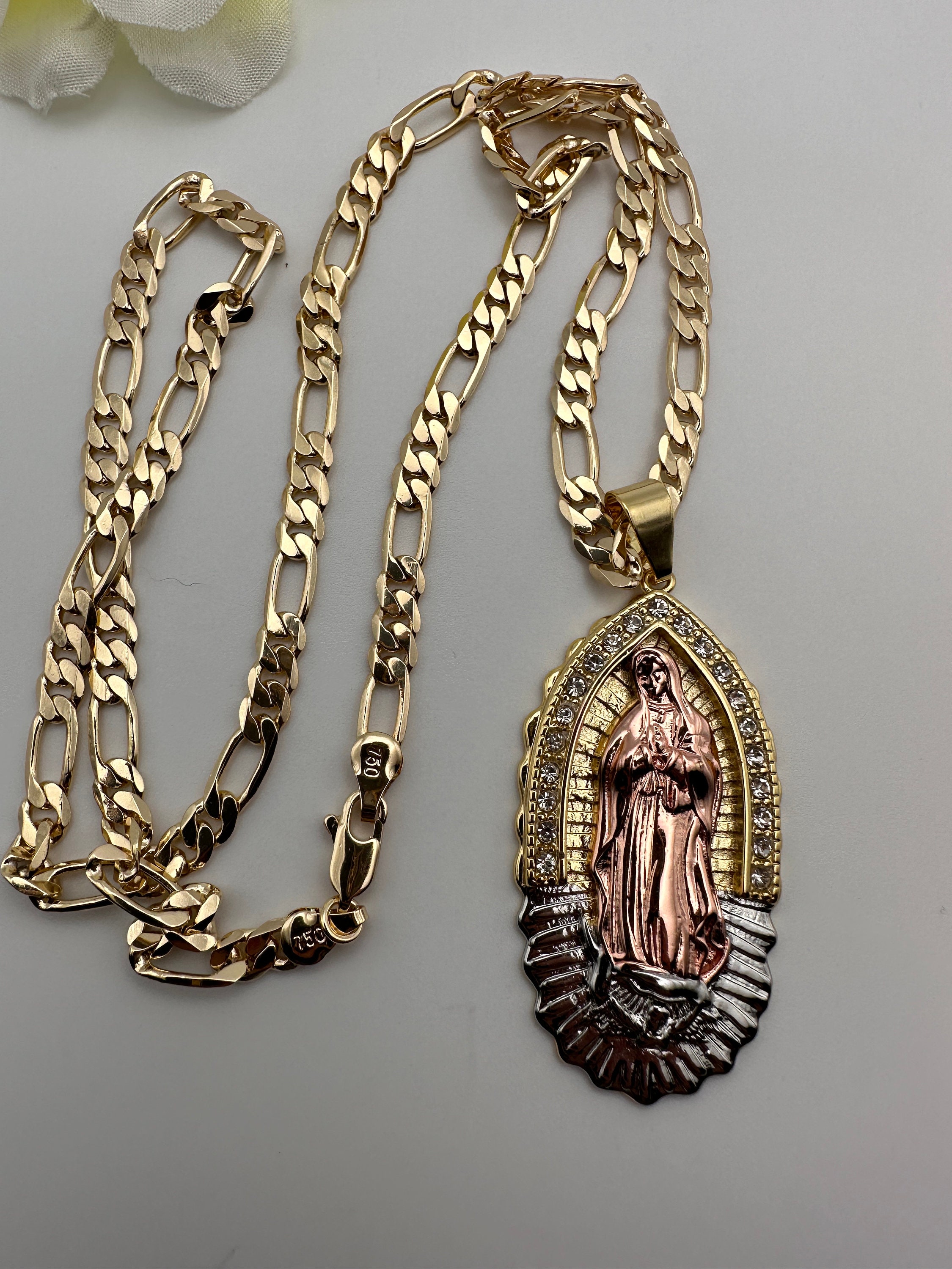 SAELACY 14K Gold Plated Virgin Mary Necklace - Guadalupe Pendant With Stainless Steel Chain, Gift Ready - View #9