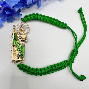St Jude of Thaddeus Green Corded Braided Adjustable Bracelet Religious Gift Unisex Women&#39;s Men&#39;s Teens San Judas Tadeo Pulsera Catholic Gift