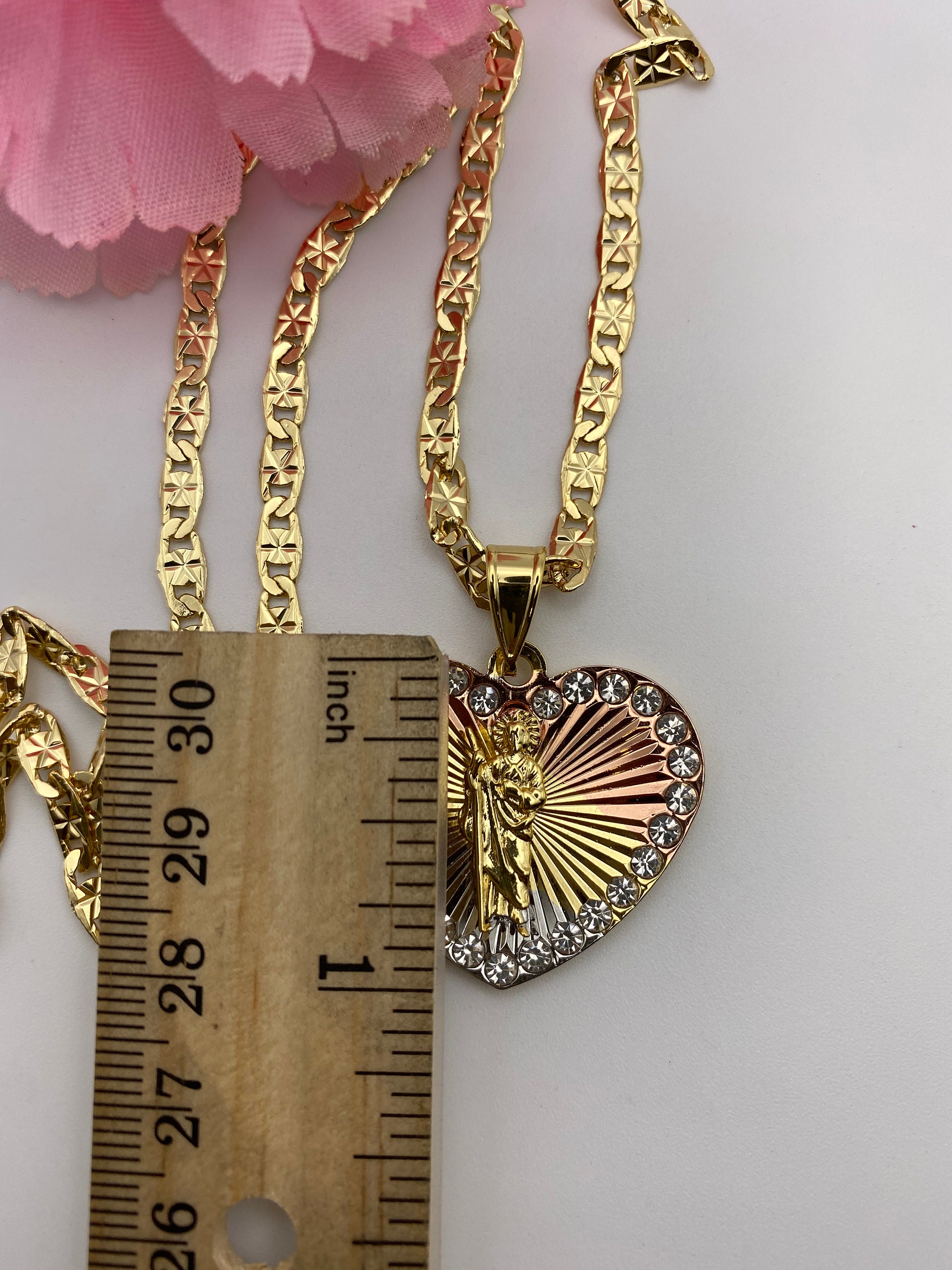 St Jude Necklace Tricolor Gold Plated - Cadena San Judas Tadeo Corazón ...