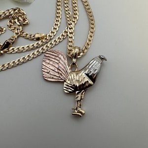 14k Rooster Necklace with Cuban Chain Gold Dipped  - Cadena de Gallo