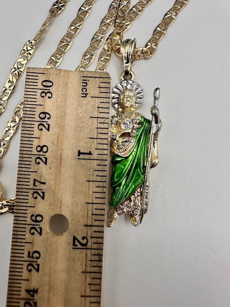14k Green Stone St Jude Necklace Gold Plated . St Jude Necklace ...
