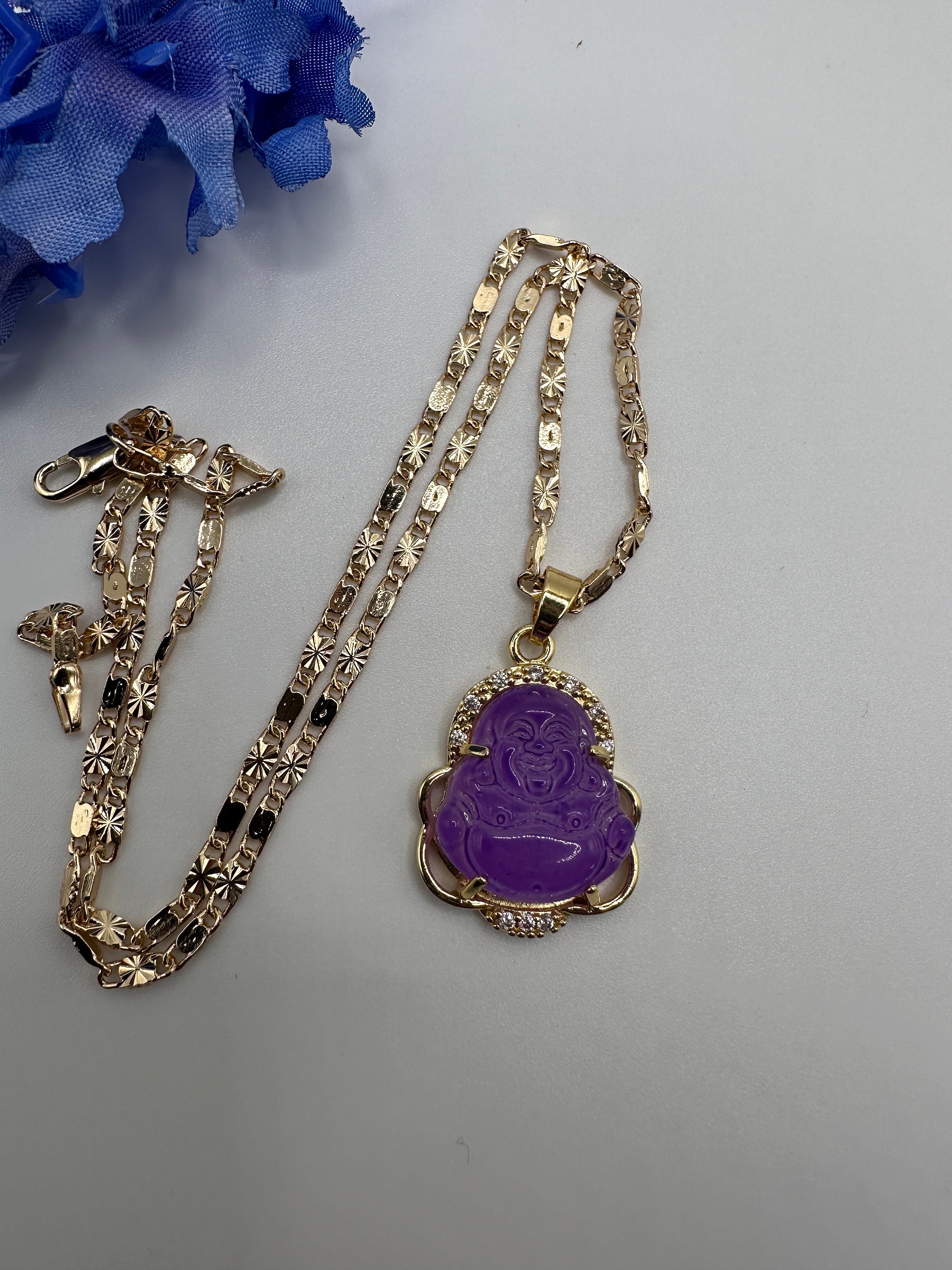 Purple Buddha Jade Chain 18k Gold-Plated Purple Maitreya Jade
