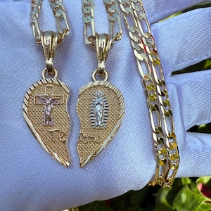 Te Amo Heart necklace for couples or best friends , Cross couple’s necklace, virgencita couple’s necklace with Chain . Breakable Heart