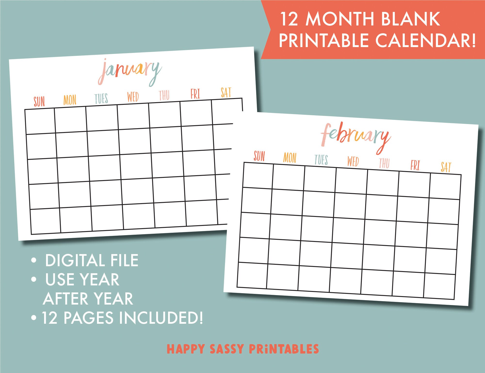 Printable Calendar, Blank Landscape Calendar Printable - Etsy
