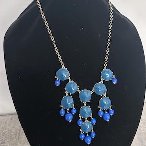 J Crew Blue Bubble Bib Necklace 14" Closed