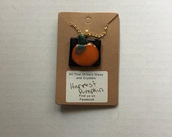 Handmade, unique, fused glass Autumn pendant, Harvest Pumpkin