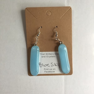 Handmade, unique, fused glass earrings, Blue Sky