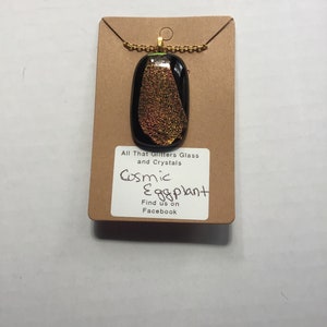 Handmade, one of a kind, dichroic fused glass pendant, Cosmic Eggplant