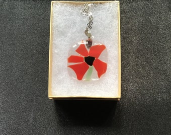 Handmade, unique, fused glass pendant, Glass Flower