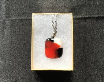 Handmade, unique, fused glass pendant, Check Mate