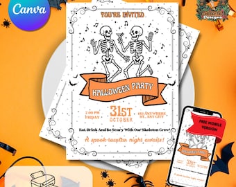Tanzende Skelette Halloween Party Einladung Digitale Vorlage