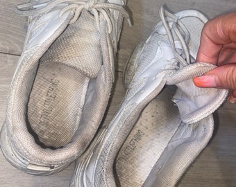Worn used white gym trainers sneakers