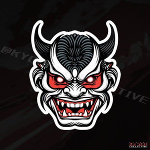Devil Oni Mask - Japanese Oni Mask Vinyl KissCut Sticker by KyodaiCollective