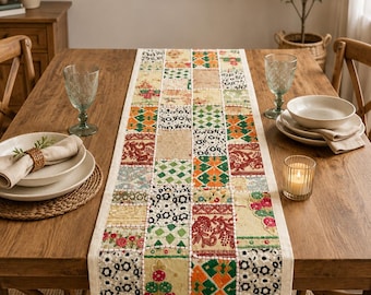 Chemin de table en patchwork fait main, décor de maison de ferme matelassé bohème 16 X 70